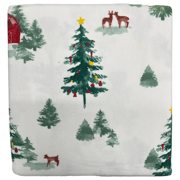 Cuddle Duds Flannel Sheet Set Christmas Trees & Barns Queen Bed Sheets, Bedding