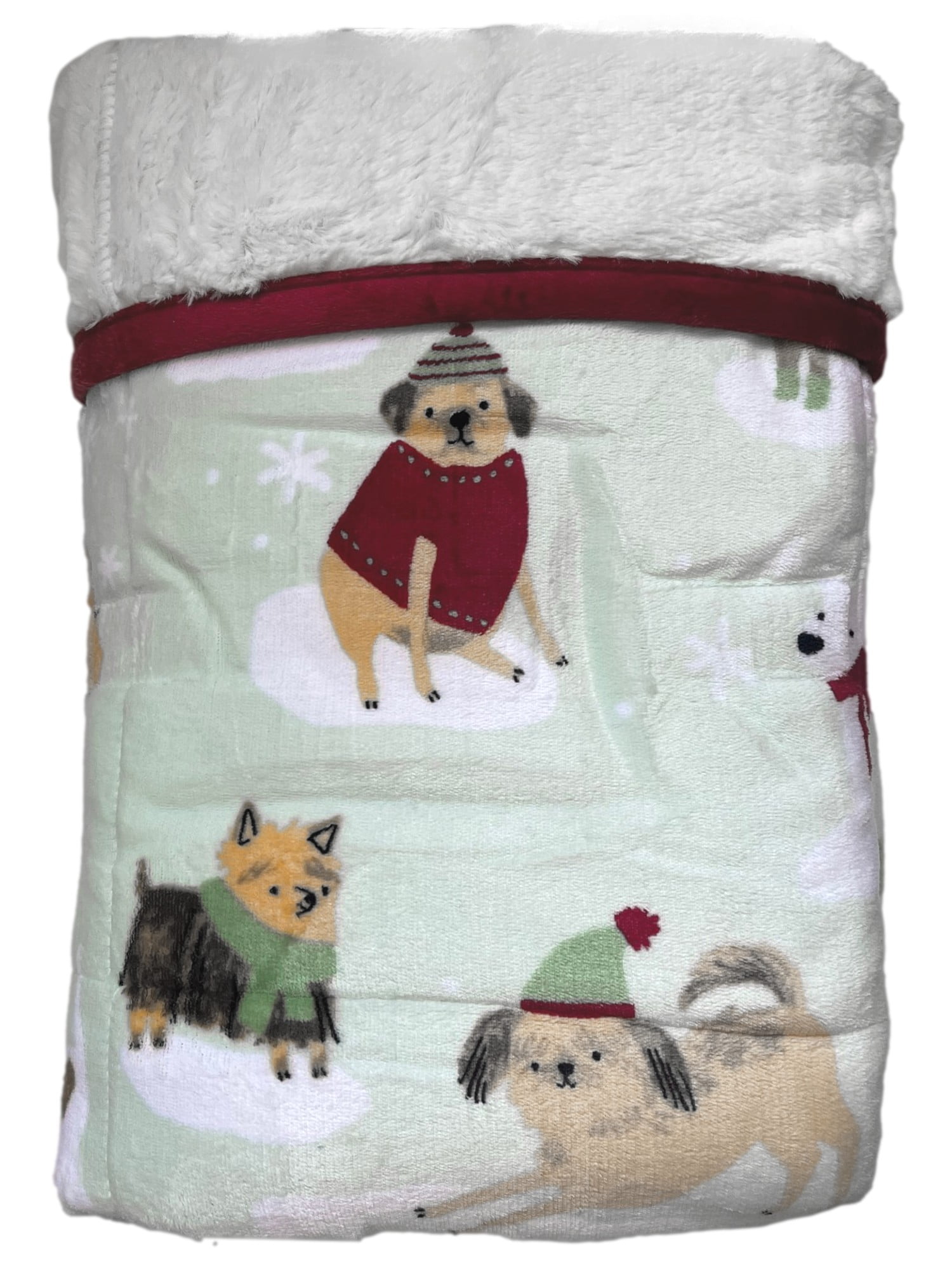 Cuddle Duds Green Puppy Dog Faux Fur & Microplush Fleece Throw