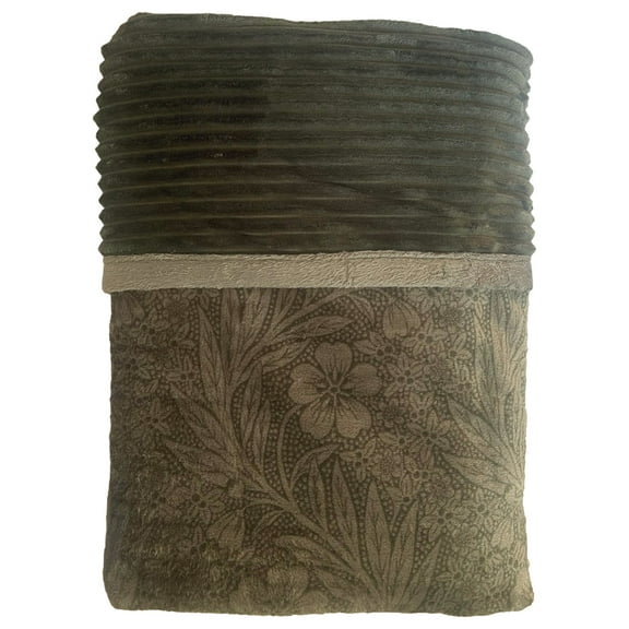 Cuddle Duds Green Ribbed Floral & Microplush Fleece Throw Blanket, 50x60