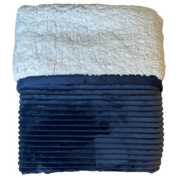 Cuddle Duds Navy Blue Rib Microplush & Sherpa Fleece Plush Throw Blanket, 50x60