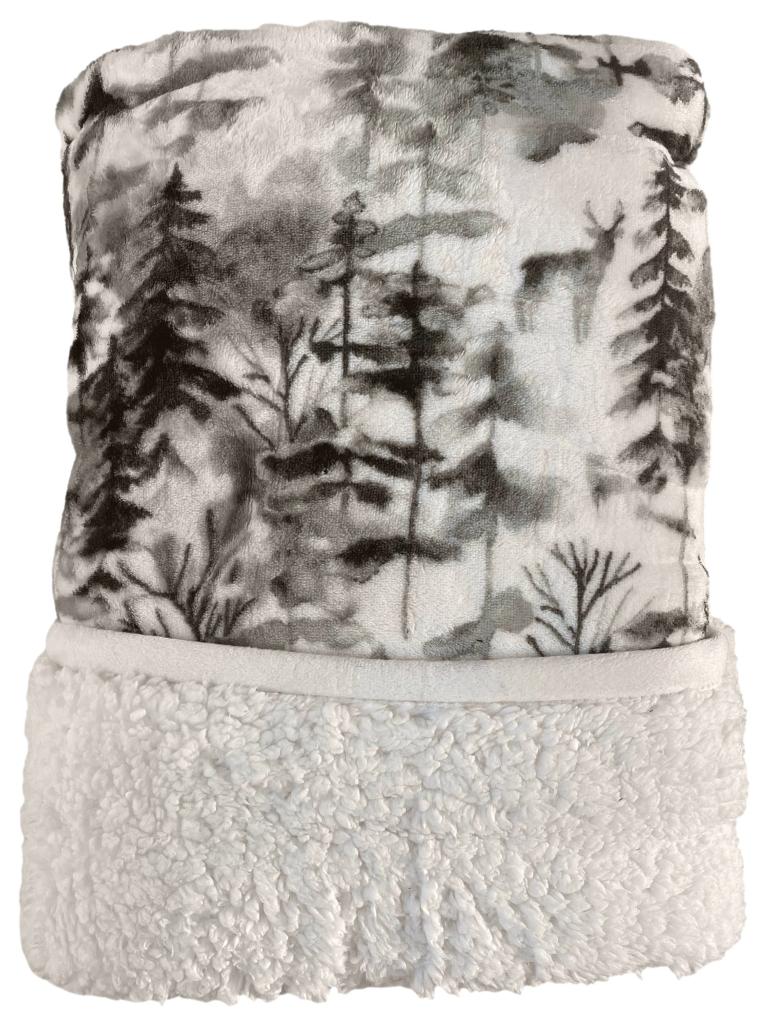 Cuddle Duds Woodland Trees & Deer Microplush with Sherpa Throw Blanket, 60x50