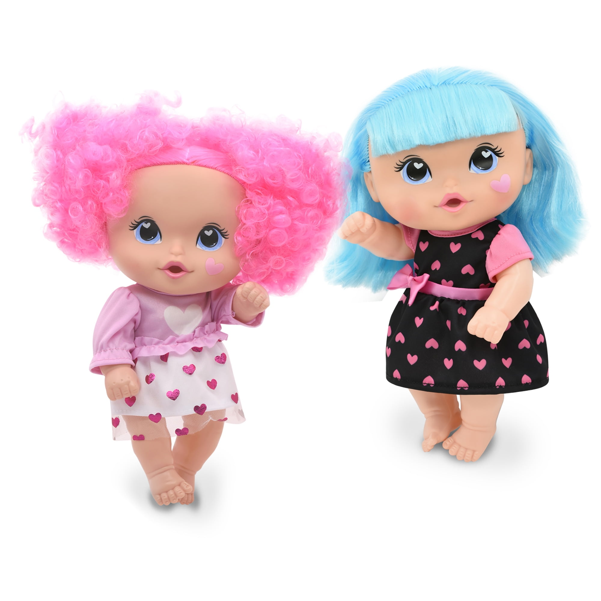 Cuddle Kids: 11" Yummy Hearts Dolls - 2 Pack Hard Body Dolls, Brush Their Blue & Pink Hair w/ The Included Combs, New Adentures, Toddler & Kids Age 2+