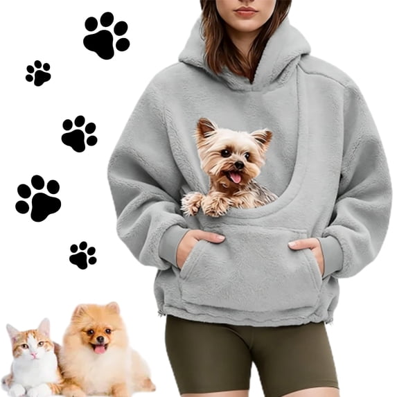 Cuddle Pouch Hoodie for Women Fleece Carrier Sweatshirt with Dog Pouch