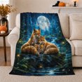 thumbnail image 1 of Cuddled Fox Family Serene Moonlit Forest Realistic Fantasy, Peaceful Woodland Scene, Warm Flannel Blanket for Cabin and Lodge, Garden Lovers Housewarming Gift, Fantasy Home Decor, 1 of 9