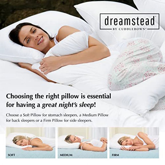 Cuddledown Dreamstead Premium Sleeping Pillow| European White Goose Down | 700 Fill Power | 300 Thread Ct 100% Cotton Shell | Windowpane Weave | Hypoallergenic | Handcrafted | Standard – Soft/Thin