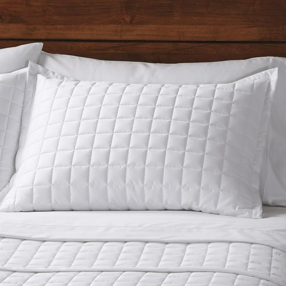 Cuddledown Hotel Sateen Quilted Sham | 100% Cotton Fabric | Elegant Box-Quilt Design | Soft, Lightweight | Oeko-TEX Standard 100 | White | 21" x 27" | Standard