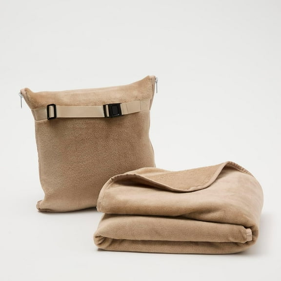 Cuddledown Plush Fleece Travel Blanket | Cozy & Exceptionally Soft | Lightweight | Convenient, Easy Care | Doubles as Pillow | 65" x 40" | Twig