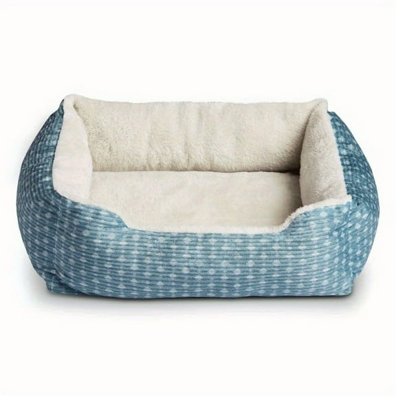 Cuddler Small Dog & Cat Bed - 19"x15" Plush Artificial Fur Pet Bed with High Bolstered Sides, Recycled Fiber Fill, Machine Washable, No Assembly Needed, Blue