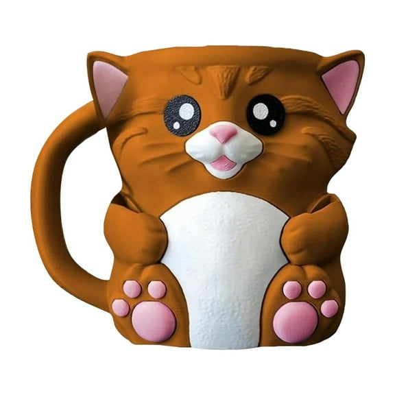 Cuddles The Cat Ice Pint Holder 3D Printed Cup With Handle And Snack Drawer 2 Built-In Spoon Holders, Cute Leak Proof Cat Shape With Big Eyes And Soft Paws, Insulated Comfort