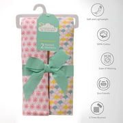 Cuddles & Cribs Unisex Baby Cotton Flannel Receiving Blankets Soft Plush Baby Blankets for Kids with Soothing Raised Dots, Double Layer Bed Throws for Baby Crib - 2 Pack, Scallop & Floral Stripes