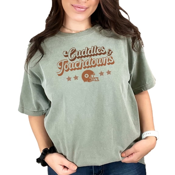 Cuddles & Touchdowns, Football Helmet Art Merch, Moss Comfort Colors T-Shirt, Large