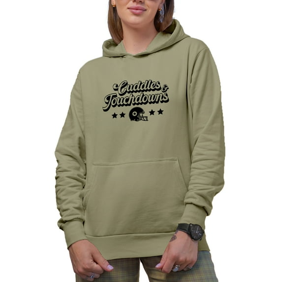 Cuddles & Touchdowns with Football Helmet Art Merch Gift, Sand Hooded Sweatshirt or Hoodie, 3XL