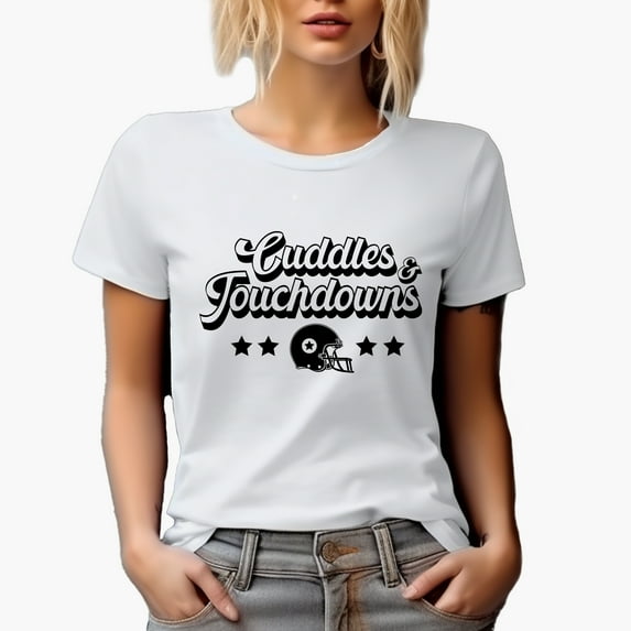 Cuddles & Touchdowns with Football Helmet Art Merch Gift, White T-Shirt, 3XL