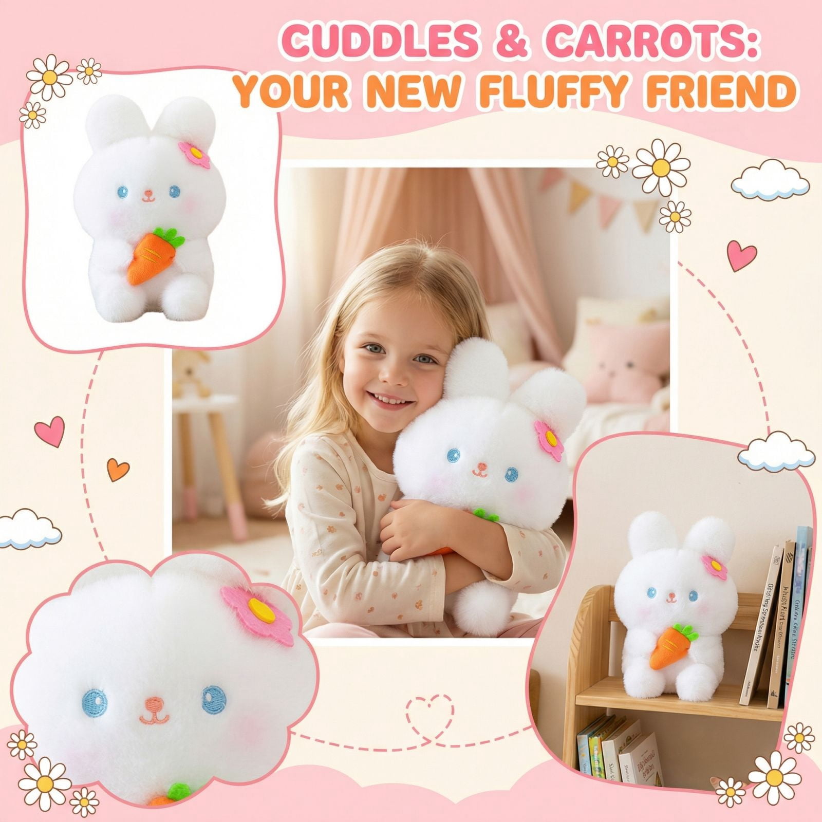 Cuddles and Carrots Bunny Plush, Soft White Rabbit Stuffed Animal ...