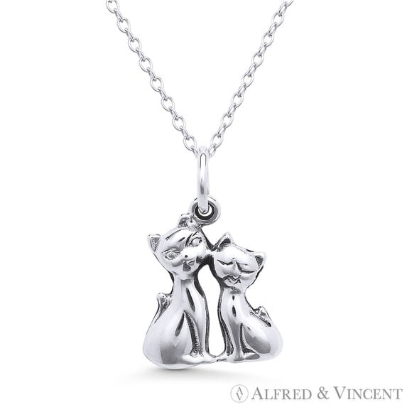 Cuddling Cat Charm Pendant in .925 Sterling Silver