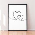 Cuddling Couple Double Heart Love Line Minimalist Poster, Modern Living ...