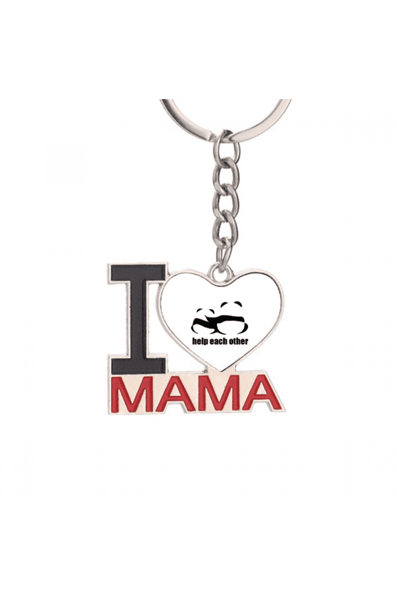Cuddling Pandas Helping Each Other Keychain Metal Keyring Holder Love MAMA Mother