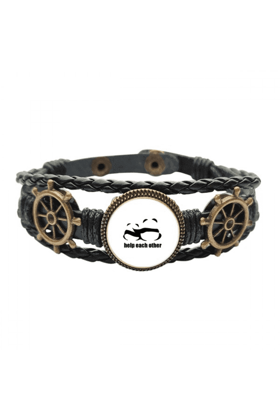 Cuddling Pandas Helping Each Other Leather Braided Ocean Bracelet Wristband