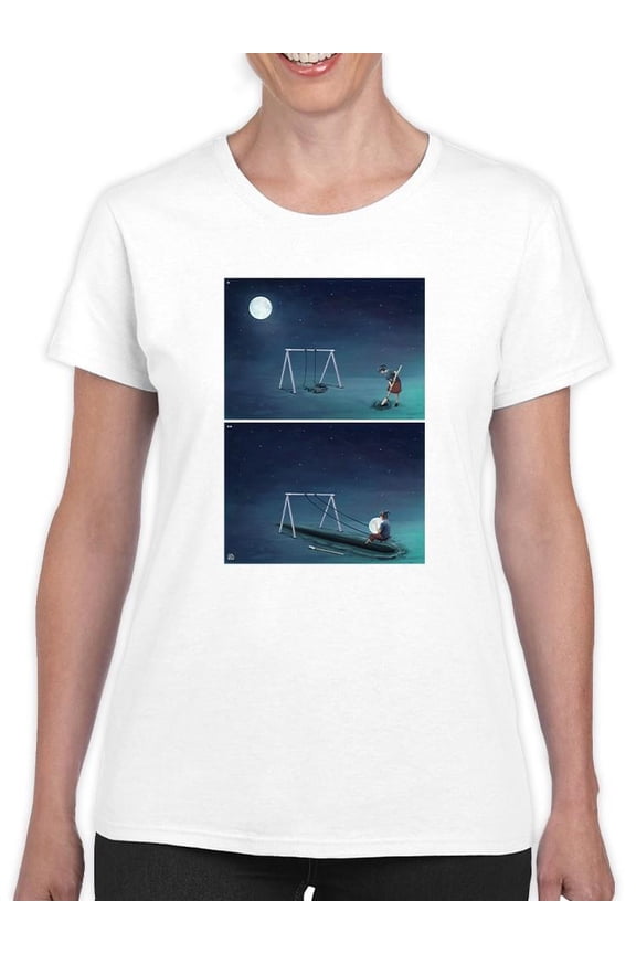 Cuddling The Moon T-Shirt Women -Ali Rastroo Designs, Female x-Large