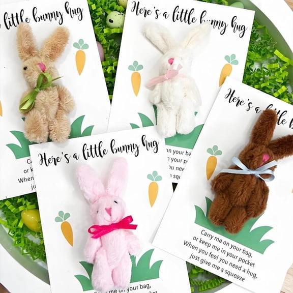 Cuddly Bunny Pocket Hug, Handmade Emotional Support Plush Positive Gifts, Easter Positive Pocket Hug Rabbit with Cards, Easter Basket Stuffers for Friends (4PCS)