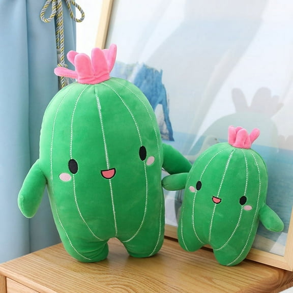 Cuddly Cactus Stuffed Plant Animal with Smile Face and Pink Antenna Soft Cacti Plush Toy Pillow,S