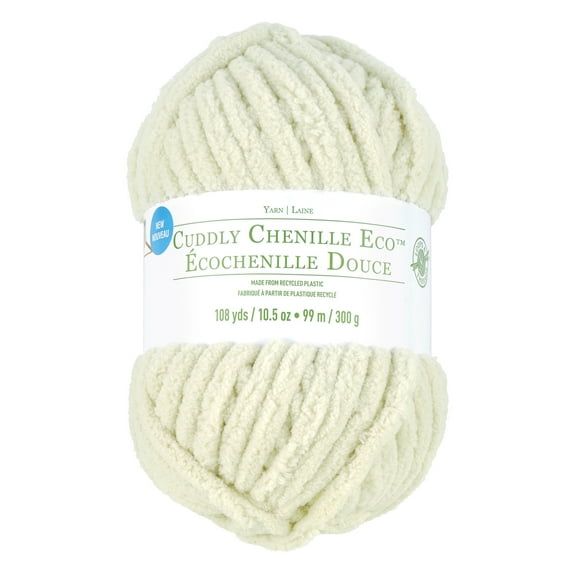 Cuddly Chenille Eco Yarn by Loops & Threads - Yarn for Knitting - Crochet - Weaving - and Arts & Crafts - White - Polyester - 10.5 oz