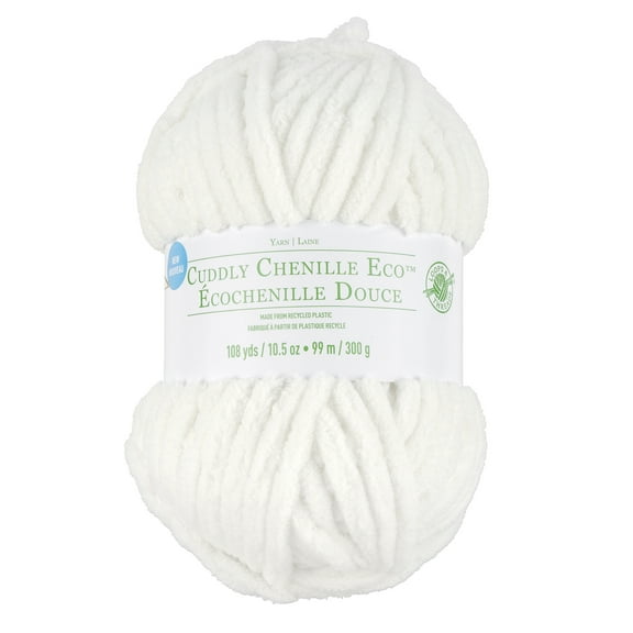 Cuddly Chenille Eco Yarn by Loops & Threads - Yarn for Knitting - Crochet - Weaving - and Arts & Crafts - White - Polyester - 10.5 oz