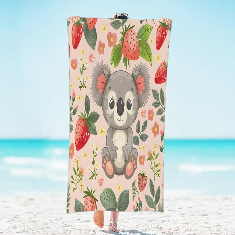 Koala Print Microfiber Beach Towel - 61x31 Inch Quick Dry, Lightweight Towel For Pool, Beach, Camping