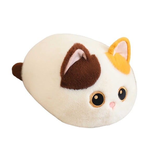 Cuddly Loaf Cat Plush Stuffed Animals, Soft Round Kitten Plushies in Calico Black and Siamese Styles, Adorable Feline Shaped Cuddle Toy Set D