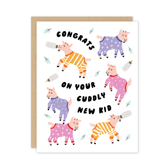 Cuddly New Kid Card Cute Animal Illustration with Baby Bottles Perfect Congratulations Card for New Parents Blank Inside, Includes Envelope