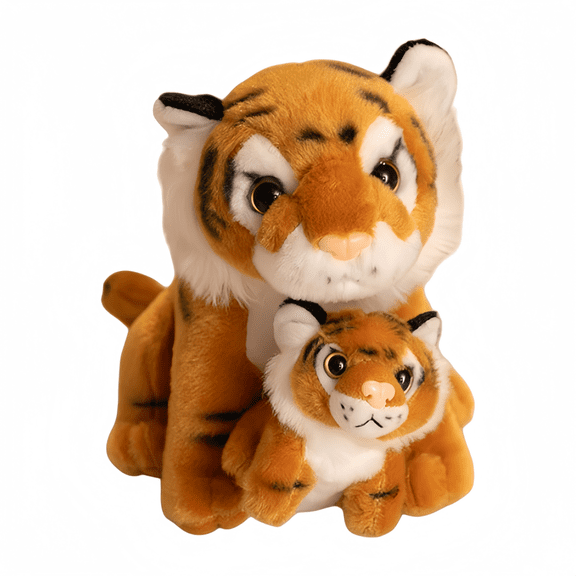 Cuddly Plush Mom and Baby Mini Tiger Stuffed Animal - Wildlife Park Simulation Plush Animal Gift