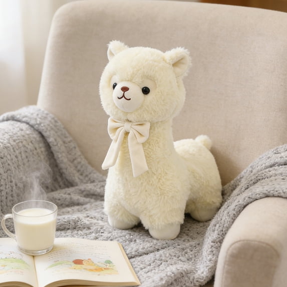 Cuddly White Alpaca Llama Lamb Toy - 9.84" Stuffed Animal Cushion Plush Doll, Kawaii Plushie