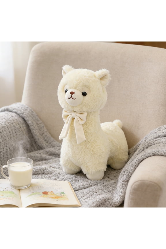Cuddly White Alpaca Llama Lamb Toy - 9.84" Stuffed Animal Cushion Plush Doll, Kawaii Plushie