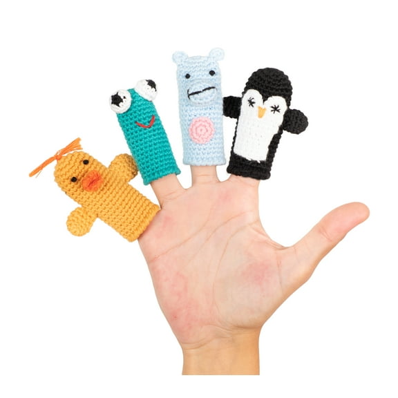 Cuddoll Animal Finger Puppet Crochet Organic Cotton Yarn Role-Play Kids Toys USA Handmade 3/8cm Duck, Frog, Hippo, Penguin Custom Personalized Adorable Gifts for Children on Easter Day