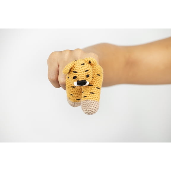 Cuddoll Cheetah Animal Two-Finger Puppets Amigurumi Organic Cotton Yarn Role-Play Small and Cute Toddler Durable Crochet Knitted USA Handmade Toys Birthday, and Easter Adorable Gift for Kids set of 2