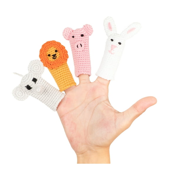 Cuddoll Farm Animal Finger Beautiful Puppet Crochet Organic Cotton Yarn Role-Play Interactive Knitted USA Handmade 3/8cm Lion, Pig, Bunny, Elephant Adorable Gift for Kids on Easter Day