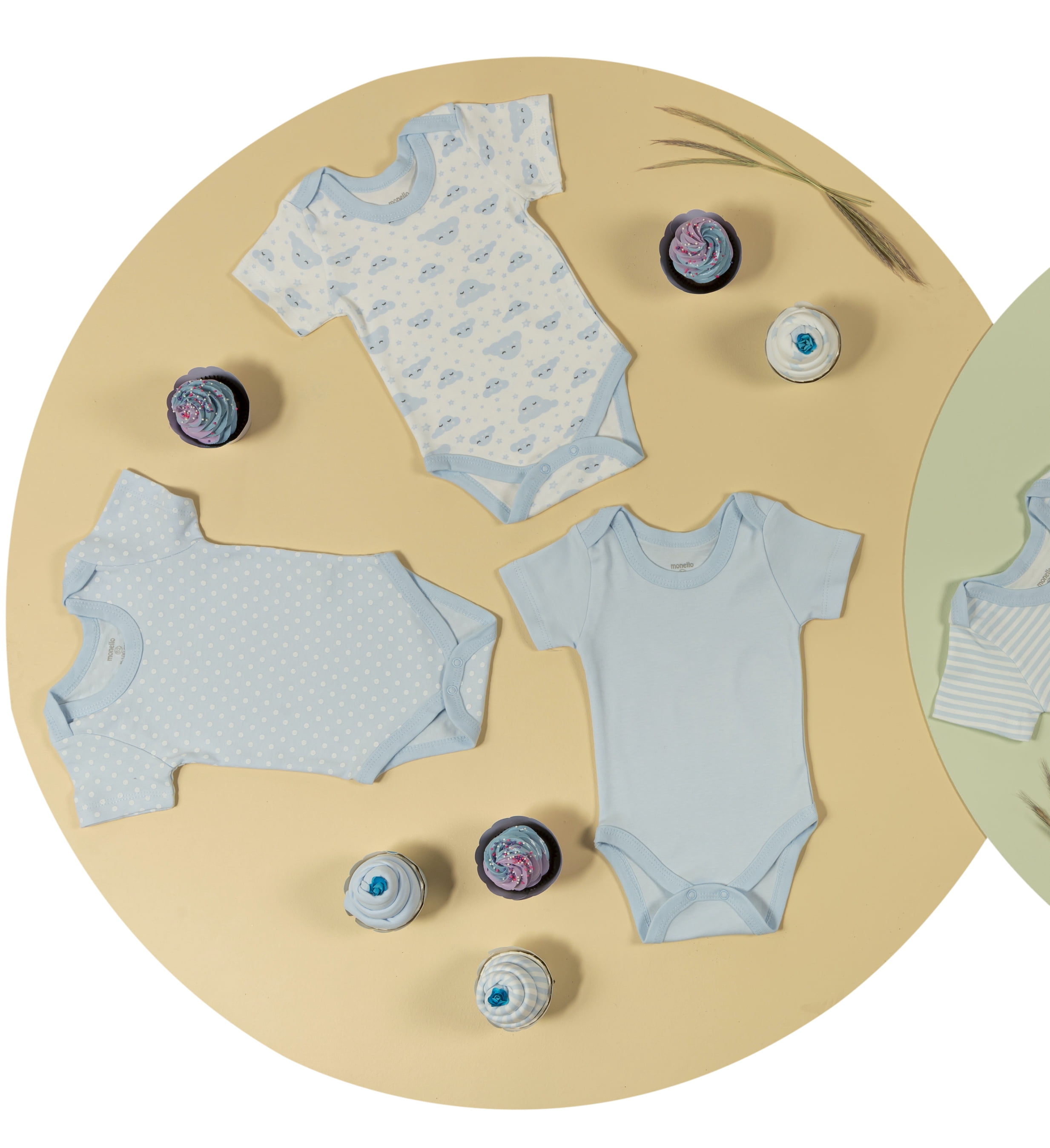 Cuddoll Patisserie Patisserie 5-Pack Cupcake Baby Onesies, Blue