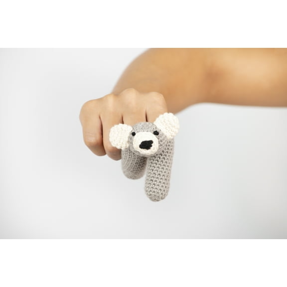 Cuddoll Two Finger Animal Koala Puppet Amigurumi Organic Cotton Yarns Role-Play Crochet Toddler Toy USA Handmade Birthday, Easter Best Gift for Children