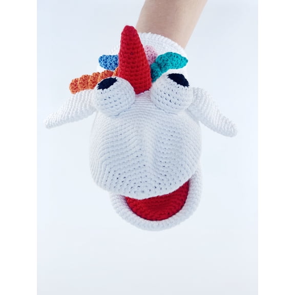 Cuddoll Unicorn Farm Animal Beautiful Hand Puppet Amigurumi Organic Cotton Yarn Educational Role-Play Toddler Storytelling Toy USA Handmade Adorable Birthday, Easter Gift for Children