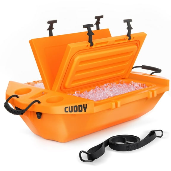 Cuddy Floating Cooler and Dry Storage Vessel - 40QT - Amphibious Hard Shell Design, Orange