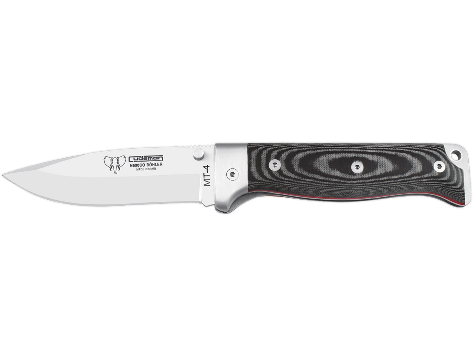 Cudeman 384 Quality Folding Knife, 10 cm, Bohler N-690Co, Black Micarta w/ Red L