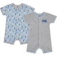 thumbnail image 1 of Cudlie 2-Pack Baby Boy Rompers – Soft Cotton, Everyday Comfort, 1 of 7