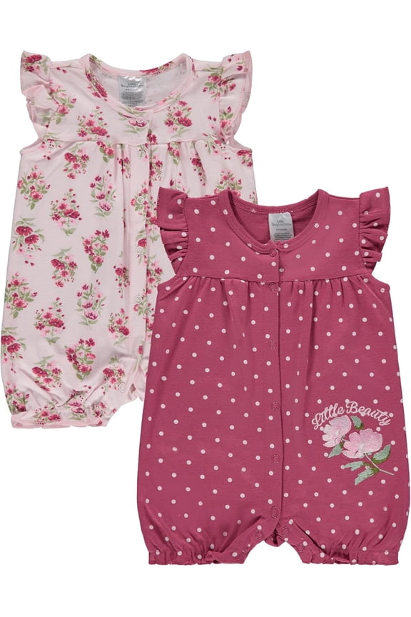 2-Pack Baby Girl Rompers – Soft Cotton, Everyday Comfort