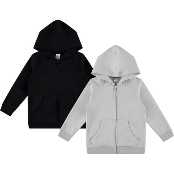 Cudlie 2-Pack Toddler Zip-Up Hoodies for Boys and Girls – Colorful Cotton Blend Sweatshirts with Pockets – Durable Machine Washable Jacket - Jet Black, Quiet Grey - Size 24 Months