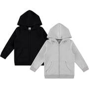 2-Pack Toddler Zip-Up Hoodies for Boys and Girls – Colorful Cotton Blend Sweatshirts with Pockets – – Durable Machine Washable Kids Jacket - Jet Black, Quiet Gr