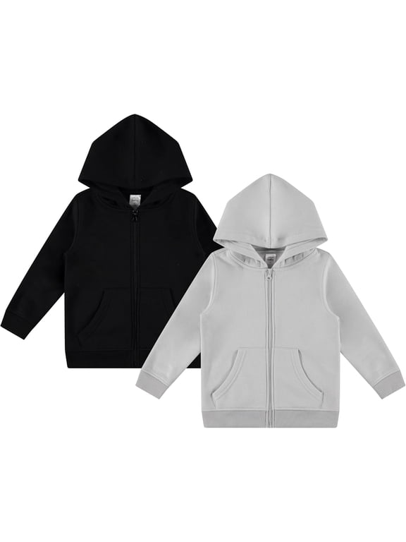 2-Pack Toddler Zip-Up Hoodies for Boys and Girls – Colorful Cotton Blend Sweatshirts with Pockets –– Durable Machine Washable Kids Jacket - Jet Black, Quiet Grey - Size 18 Months