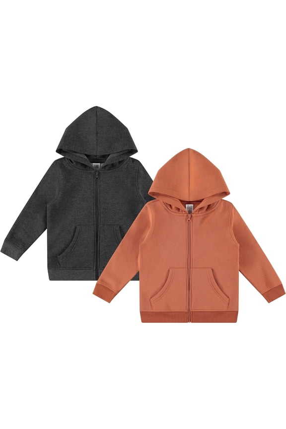 2-Pack Toddler Zip-Up Hoodies for Boys and Girls – Colorful Cotton Blend Sweatshirts with Pockets – Durable Machine Washable Kids Jacket - Raw Sienna, Charcoal Heather Grey - Size 4T