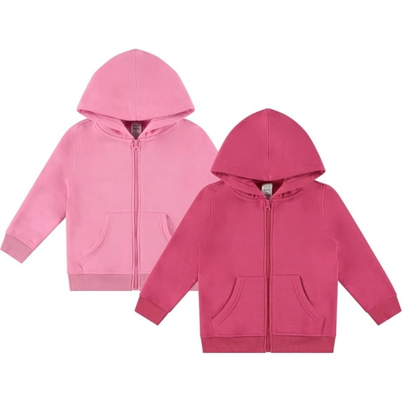 Cudlie 2-Pack Toddler Zip-Up Hoodies for Boys and Girls – Colorful Cotton Blend Sweatshirts with Pockets – Durable Machine Washable Kids Jacket - Sachet Pink, Carmine - Size 2T