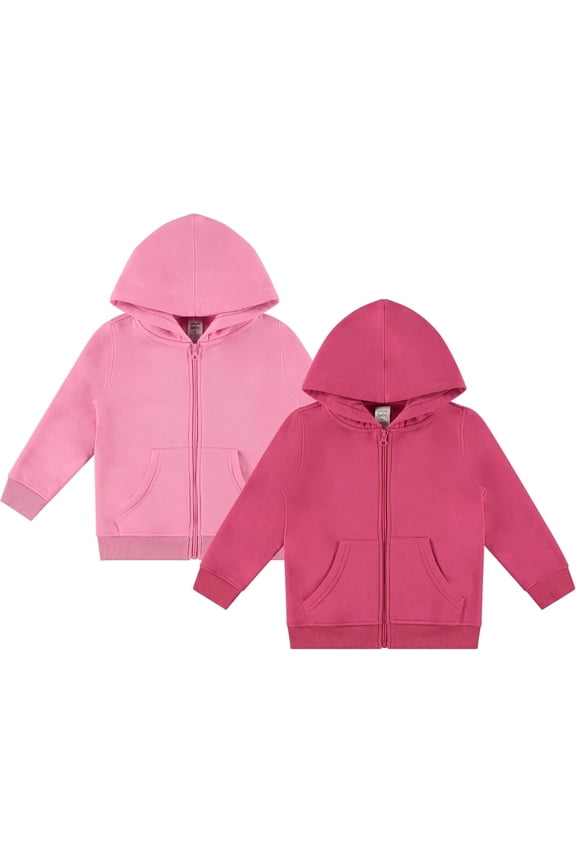 2-Pack Toddler Zip-Up Hoodies for Boys and Girls – Colorful Cotton Blend Sweatshirts with Pockets – Durable Machine Washable Kids Jacket - Sachet Pink, Carmine - Size 24 Months