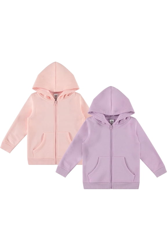 2-Pack Toddler Zip-Up Hoodies for Boys and Girls – Colorful Cotton Blend Sweatshirts with Pockets – Durable Machine Washable Kids Jacket - Seashell Pink, Fair Orchid - Size 24 Months